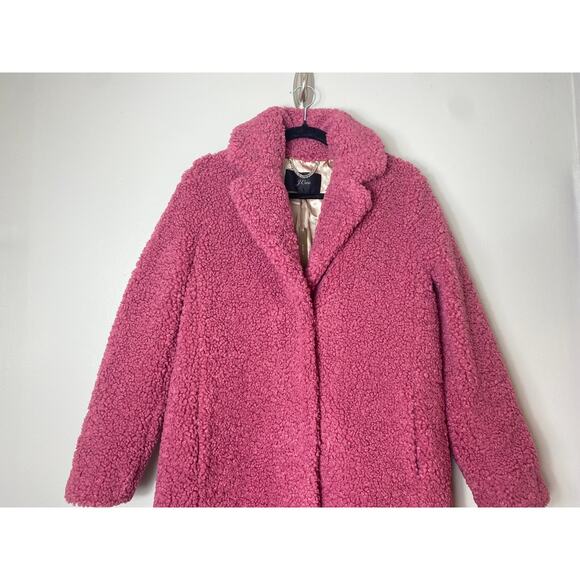 J. CREW COAT TEDDY SHERPA TOPCOAT PINK BERRY LONG PEACOAT WINTER FAUX FUR LAYER - Picture 6 of 15